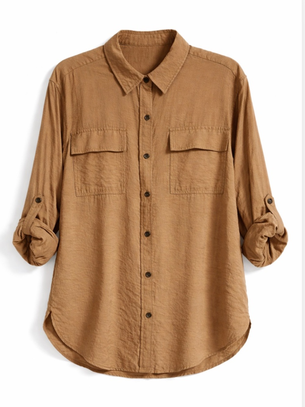 Lightweight Button-Front Utility Shirt in Camel